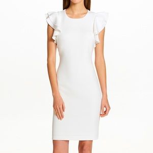 Scuba Flutter Ruffle Cap Sleeve Sheath Dress